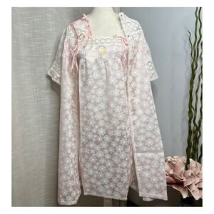 NWT Vintage 60s 70s Floral Lace Nightgown & Robe Lingerie Eyelet Spain Medium